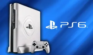 Biała konsola PlayStation 6 z kontrolerem, obok logo PS6. Kiedy premiera?
