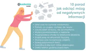 Kobieta odpycha symbole internetowe, by uniknąć doomscrollingu. 10 porad, jak odciąć mózg od negatywnych informacji.