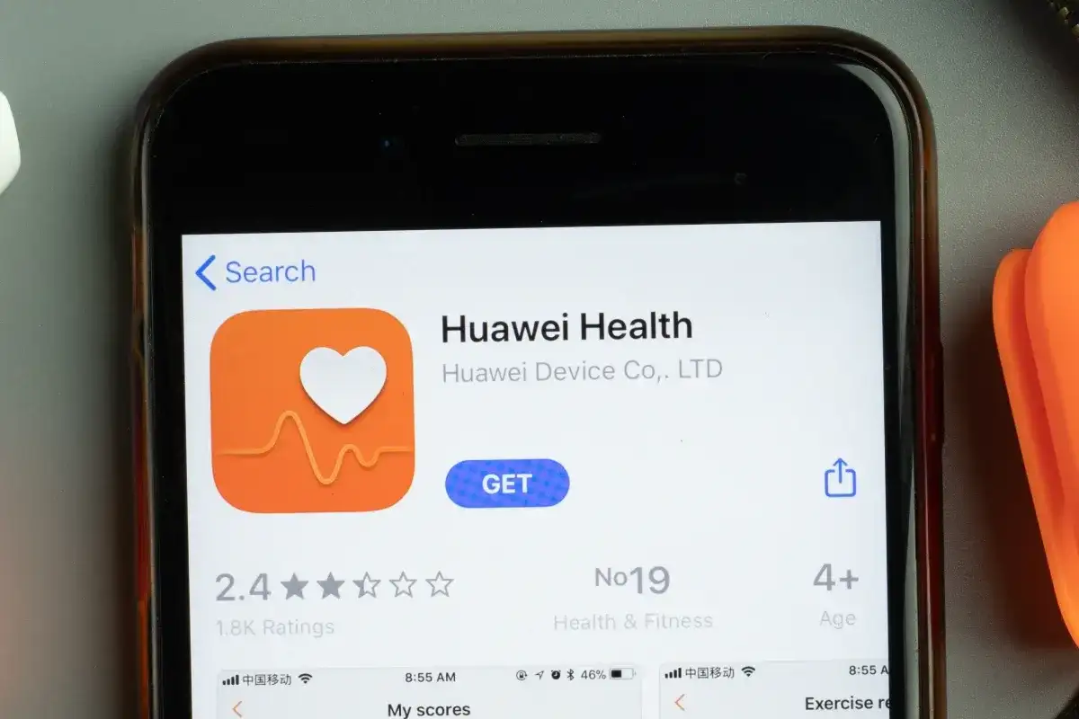Ekran telefonu z aplikacją Huawei Health. Ikona serca z pulsem.