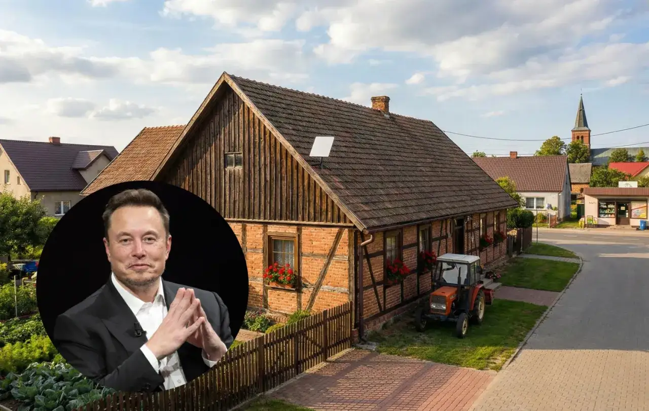 Elon Musk i antena Starlink na dachu wiejskiego domu. Starlink co to? To satelitarny internet dla każdego.