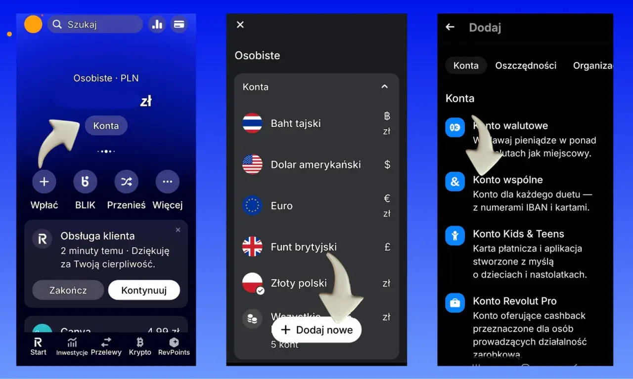 Wybierz "Konto wspólne" na Revolut, by zarządzać finansami razem.