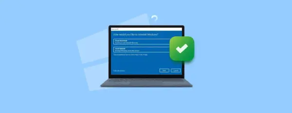 Ekran wyboru opcji reinstalacji systemu Windows. Dowiedz się, jak odblokować komputer, wybierając pobieranie z chmury lub lokalną reinstalację.